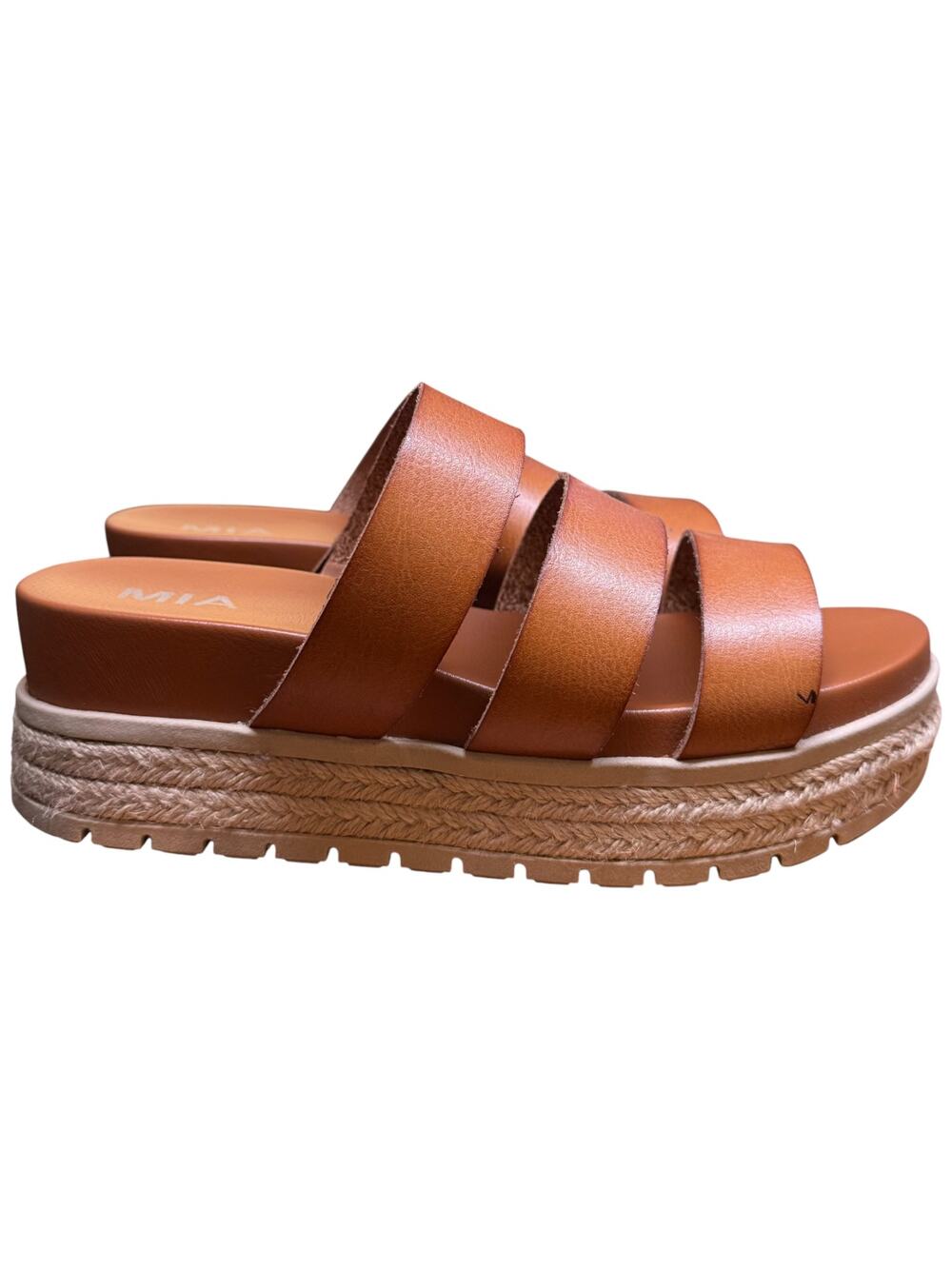 MIA Kaz Women's 9 Cognac Platform Espadrille Sandals 3 Straps Comfort